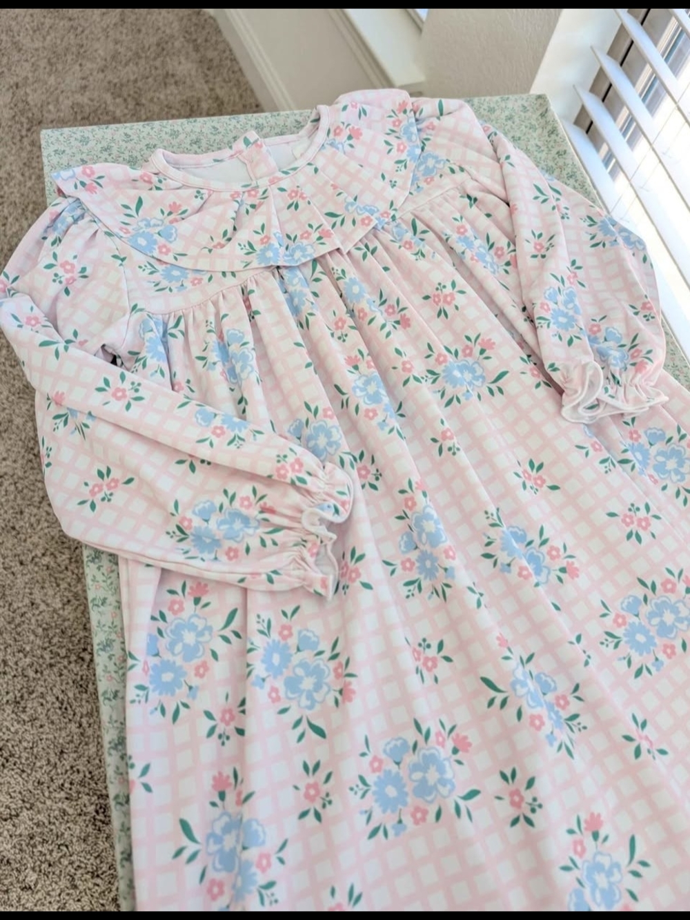 4T 5T Pink Blue Floral Long Sleeve Dress